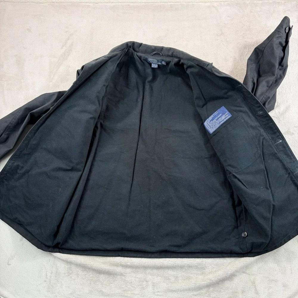 Polo Ralph Lauren Oilskin Waxed Canvas Leather Black Hunting Jacket Coat Men XL